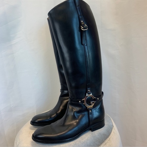 GUCCI Black Charlotte Flat Riding Boot Sz 38.5 equestrian - Picture 3 of 16